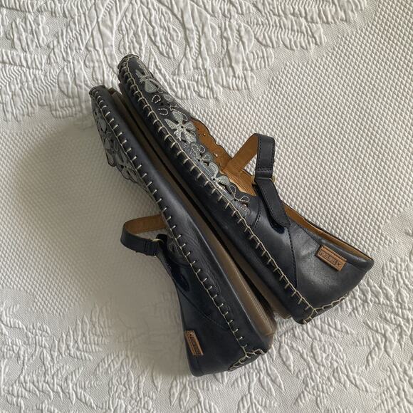 Pikolinos Blue gray floral leather Mary janes comfort flats 40, women's 9.5 - 10 - Picture 7 of 14